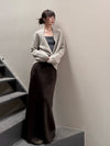 SWAYING 25 Fall/Winter Collection: Fringe-trimmed Yak Wool Maxi Skirt SW-SW25AW3B15C2S2-ZONG (Brown)